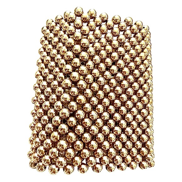 CLARE DEVE OF PARIS Elegant Wide Gold Beaded Cuff Bracelet